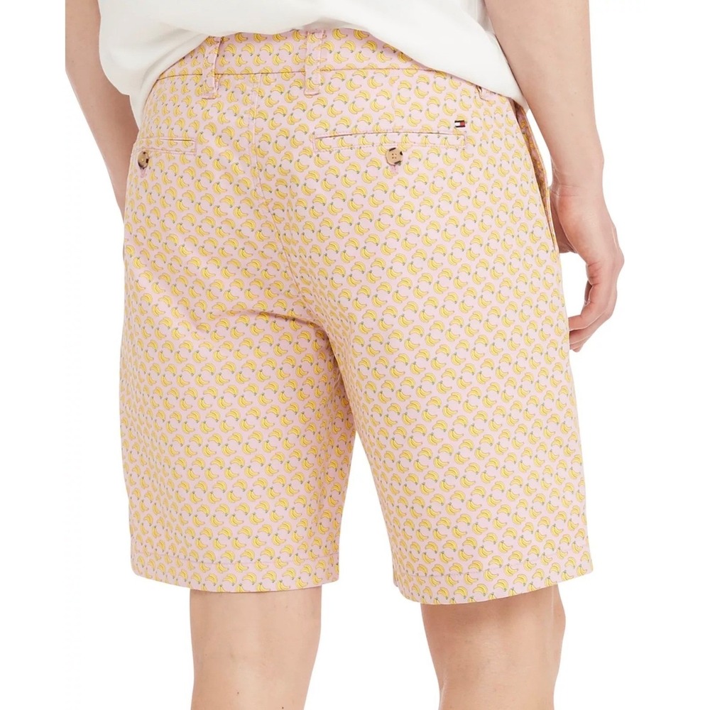 Tommy Hilfiger Mens Pink Banana Print Chino Shorts Size 34 Stretch Cotton Preppy
